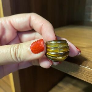 1 Italian Gold Striped Dome Tiger’s Eye Ring, size 5